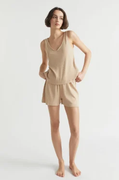 Seed Heritage Sleepwear-Rib Jersey Pyjama Short Caramel Marle