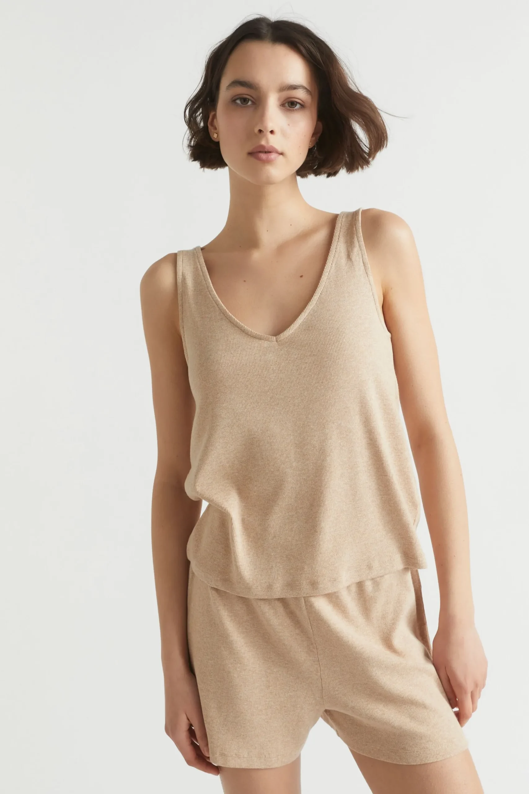 Seed Heritage Sleepwear-Rib Jersey Pyjama Short Caramel Marle