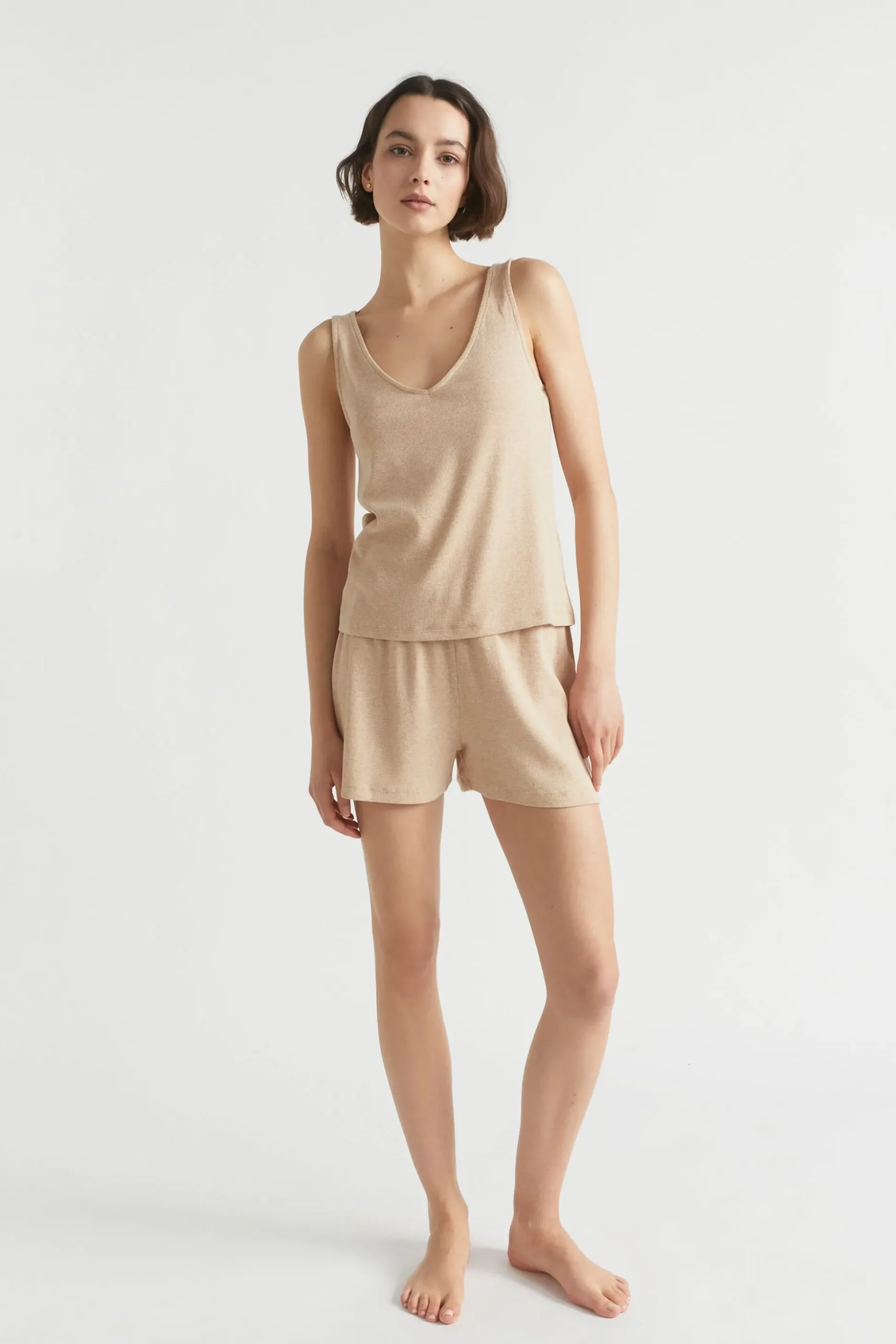 Seed Heritage Sleepwear-Rib Jersey Sleep Tank Caramel Marle