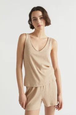 Seed Heritage Sleepwear-Rib Jersey Sleep Tank Caramel Marle