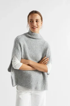 Seed Heritage Scarves & Kaftans-Roll Neck Poncho Grey Marle