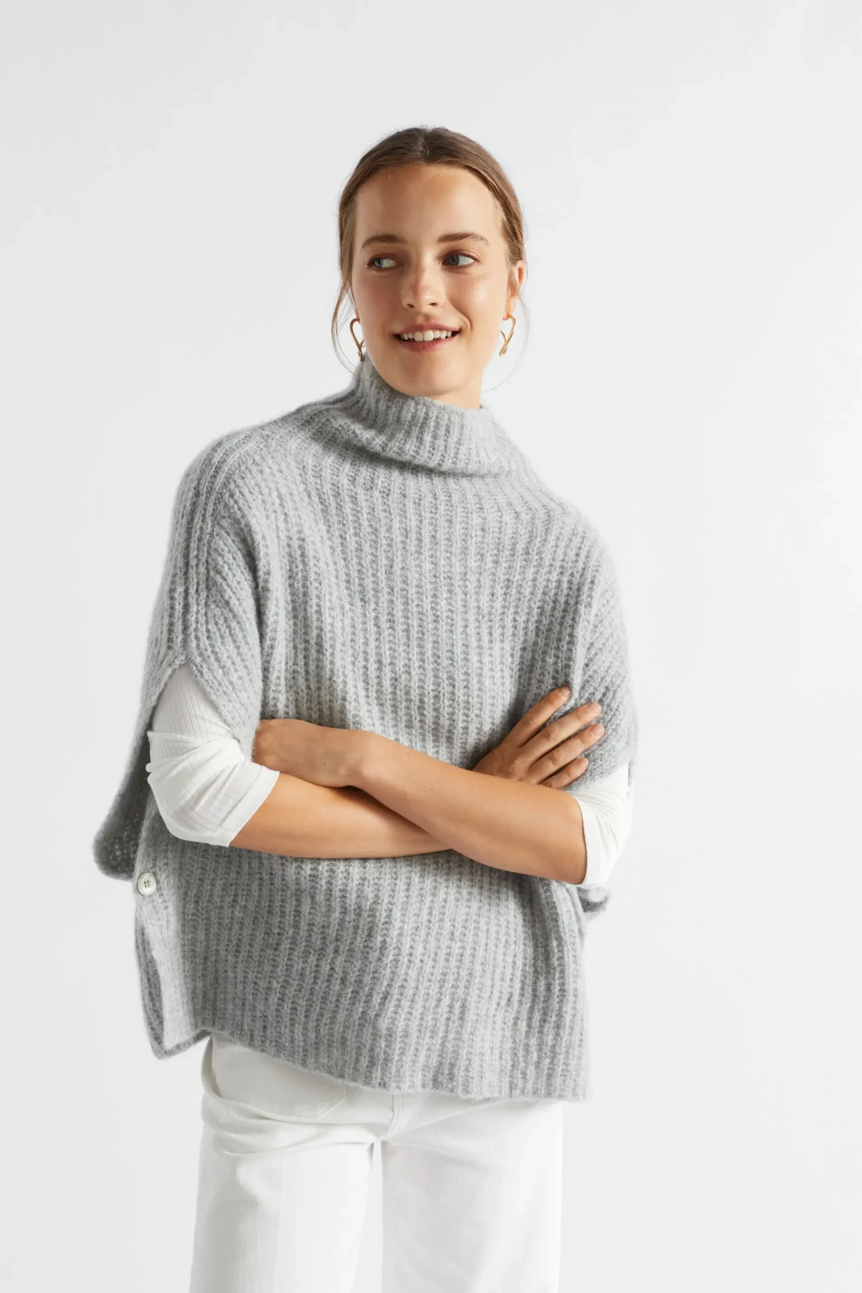 Seed Heritage Scarves & Kaftans-Roll Neck Poncho Grey Marle