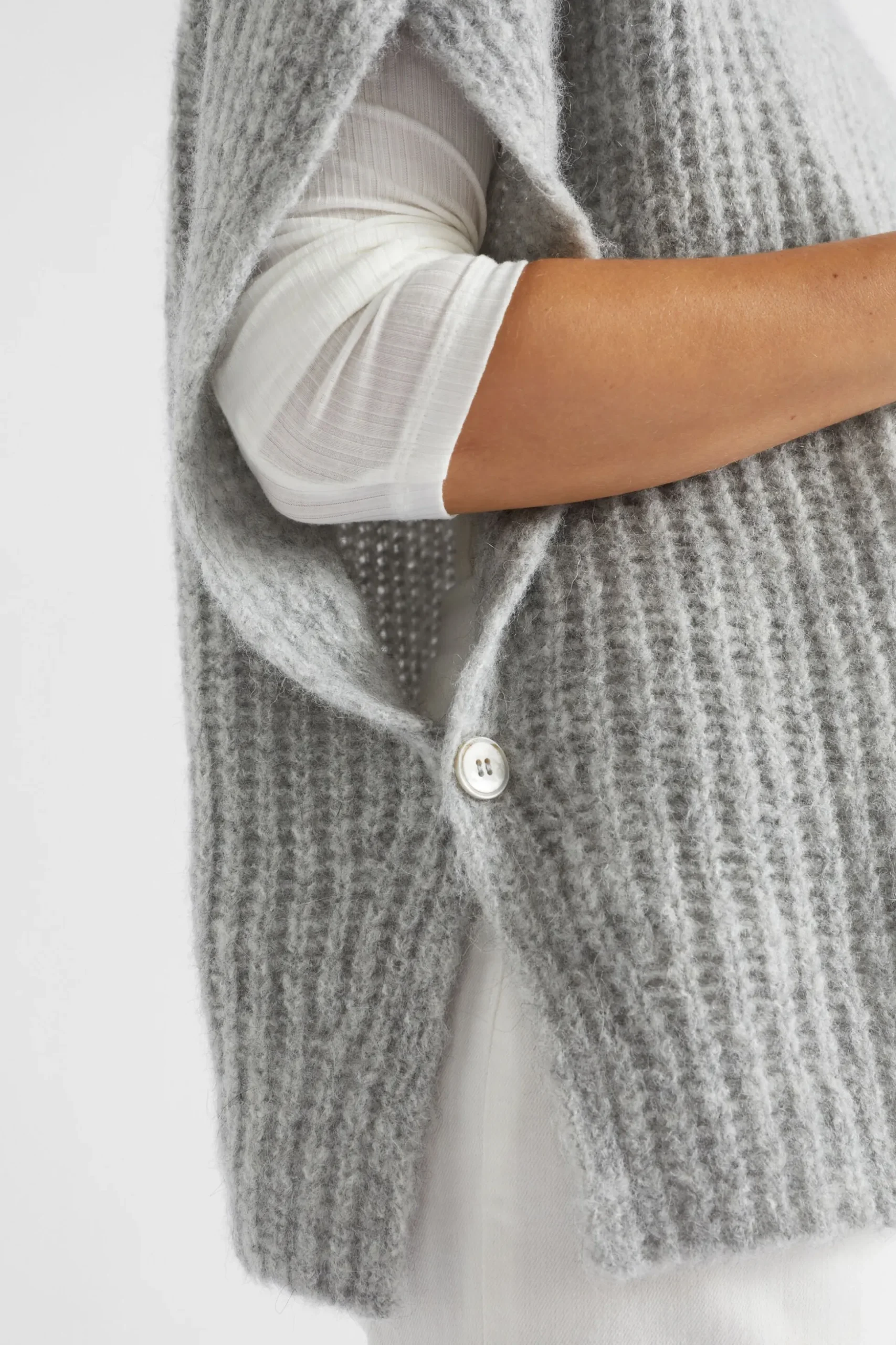 Seed Heritage Scarves & Kaftans-Roll Neck Poncho Grey Marle