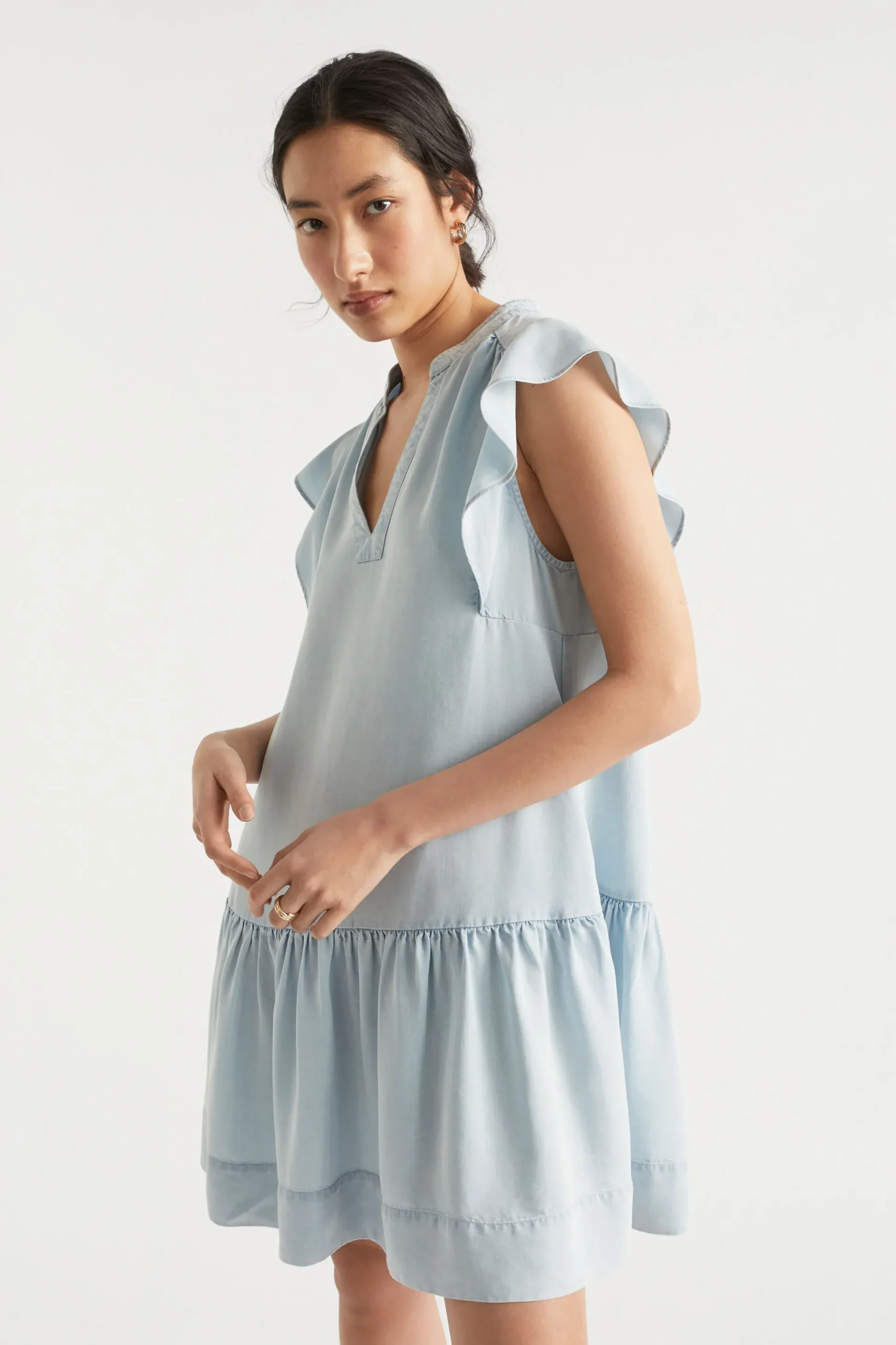 Seed Heritage Dresses-Ruffle Sleeve Mini Dress Arctic Wash