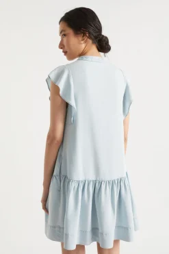 Seed Heritage Dresses-Ruffle Sleeve Mini Dress Arctic Wash
