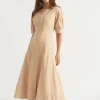 Seed Heritage Dresses-Sateen Full Hem Midi Dress Light Chestnut