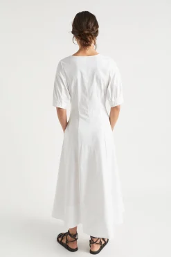 Seed Heritage Dresses-Sateen Full Hem Midi Dress Whisper White
