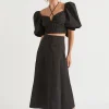 Seed Heritage Skirts-Sateen Panel Midi Skirt Black
