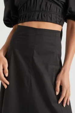 Seed Heritage Skirts-Sateen Panel Midi Skirt Black