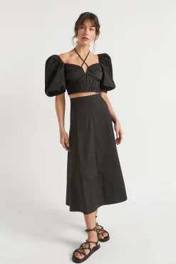 Seed Heritage T-Shirts & Tops-Sateen Tie Neck Top Black