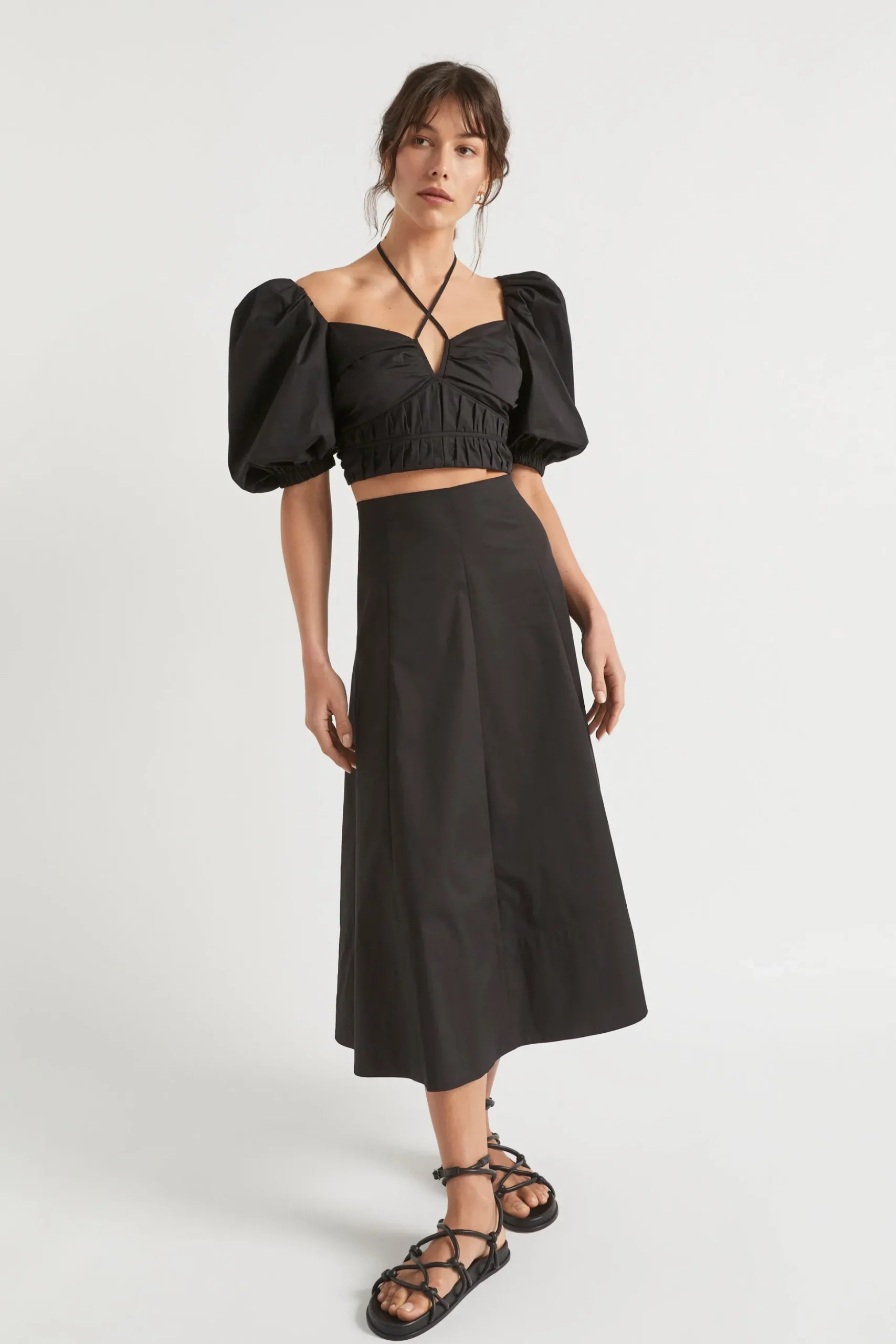Seed Heritage T-Shirts & Tops-Sateen Tie Neck Top Black