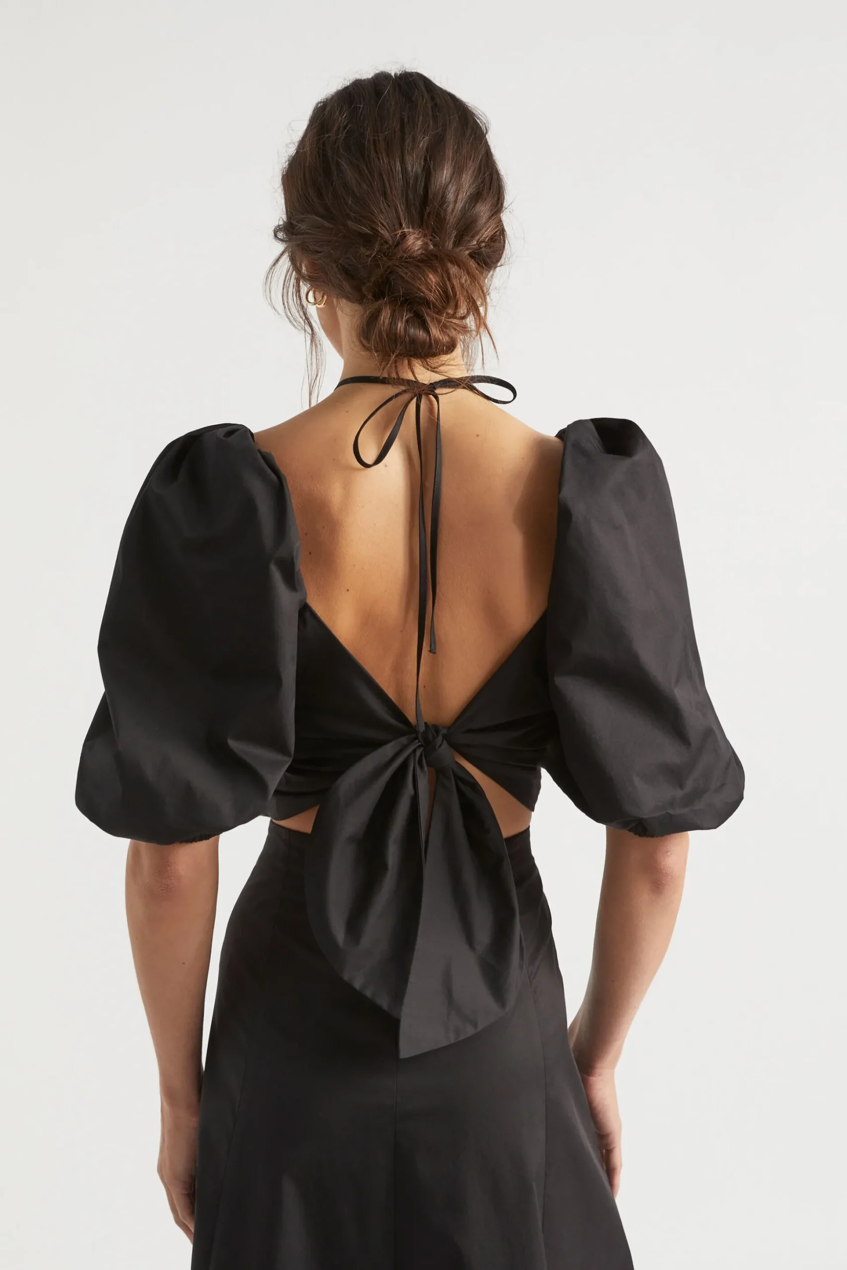 Seed Heritage T-Shirts & Tops-Sateen Tie Neck Top Black