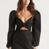Seed Heritage Dresses-Sateen Twist Front Mini Dress Black