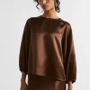 Seed Heritage T-Shirts & Tops-Satin Balloon Sleeve Top Hot Chocolate