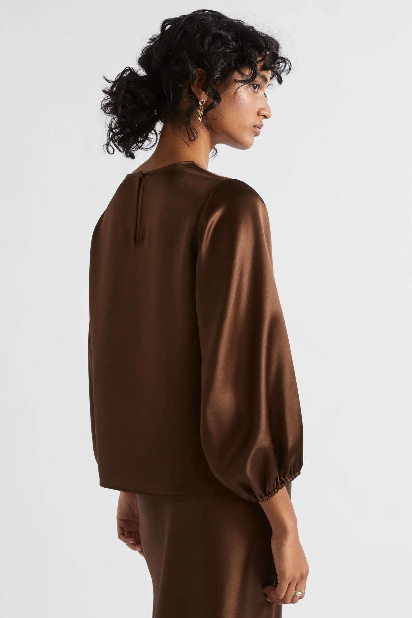 Seed Heritage T-Shirts & Tops-Satin Balloon Sleeve Top Hot Chocolate