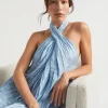 Seed Heritage Dresses-Satin Halter Maxi Dress Bluebell