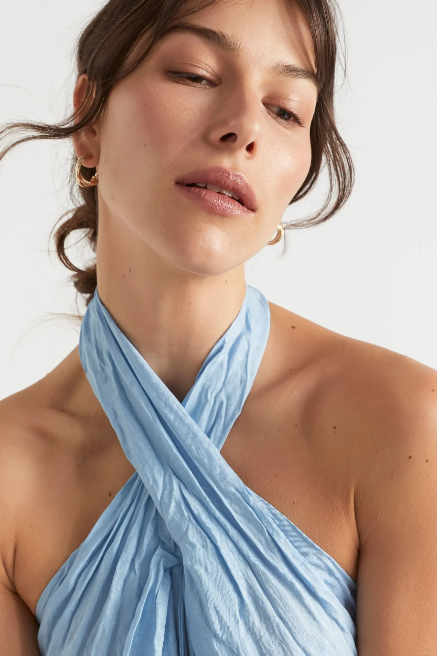 Seed Heritage Dresses-Satin Halter Maxi Dress Bluebell