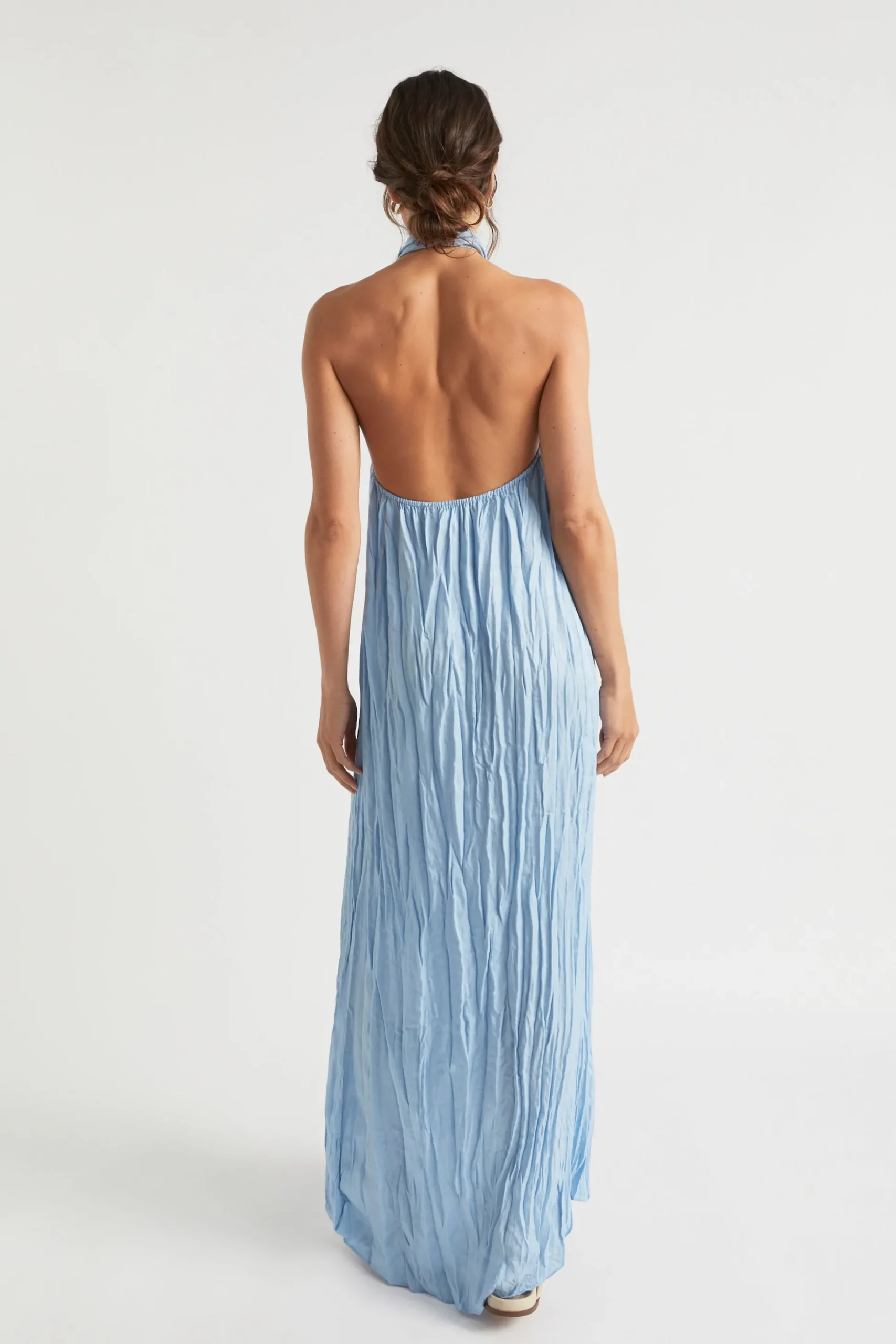 Seed Heritage Dresses-Satin Halter Maxi Dress Bluebell
