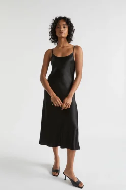 Seed Heritage Dresses-Satin Slip Dress Black
