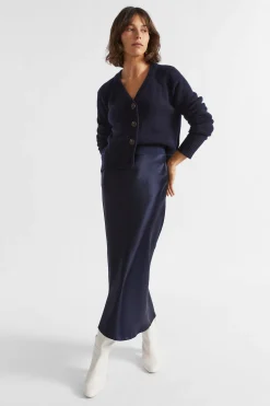 Seed Heritage Skirts-Satin Slip Midi Skirt Midnight Sky