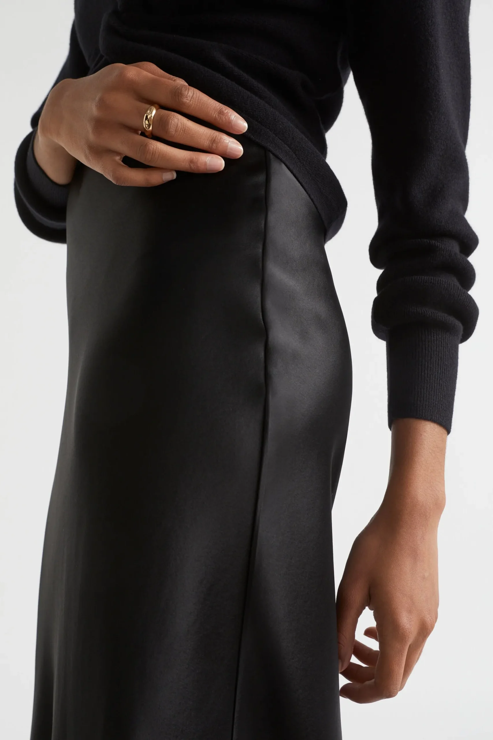 Seed Heritage Skirts-Satin Slip Midi Skirt Black