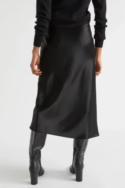 Seed Heritage Skirts-Satin Slip Midi Skirt Black