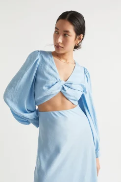 Seed Heritage T-Shirts & Tops-Satin Twist Top Bluebell