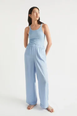 Seed Heritage Pants-Satin Wide Leg Trouser Bluebell