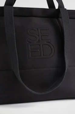Seed Heritage Beach Bags-Seed Logo Jersey Overnight Bag Black