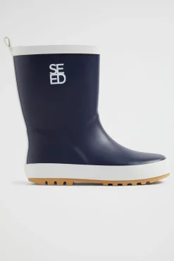 Seed Heritage Boots-Seed Logo Rubber Gumboot Navy