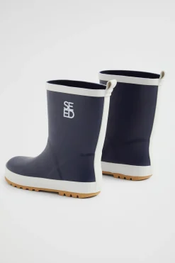 Seed Heritage Boots-Seed Logo Rubber Gumboot Navy