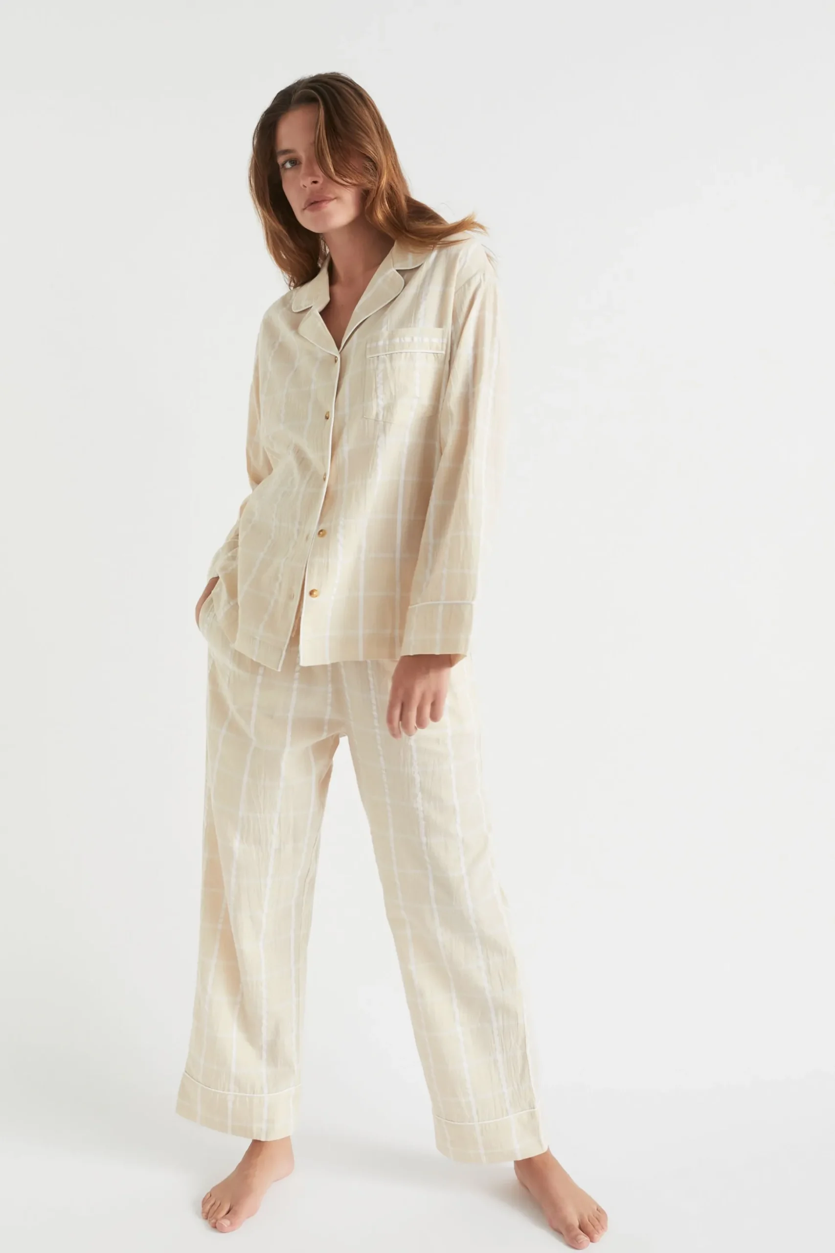 Seed Heritage Sleepwear-Seersucker Grid Sleep Bottom Stone
