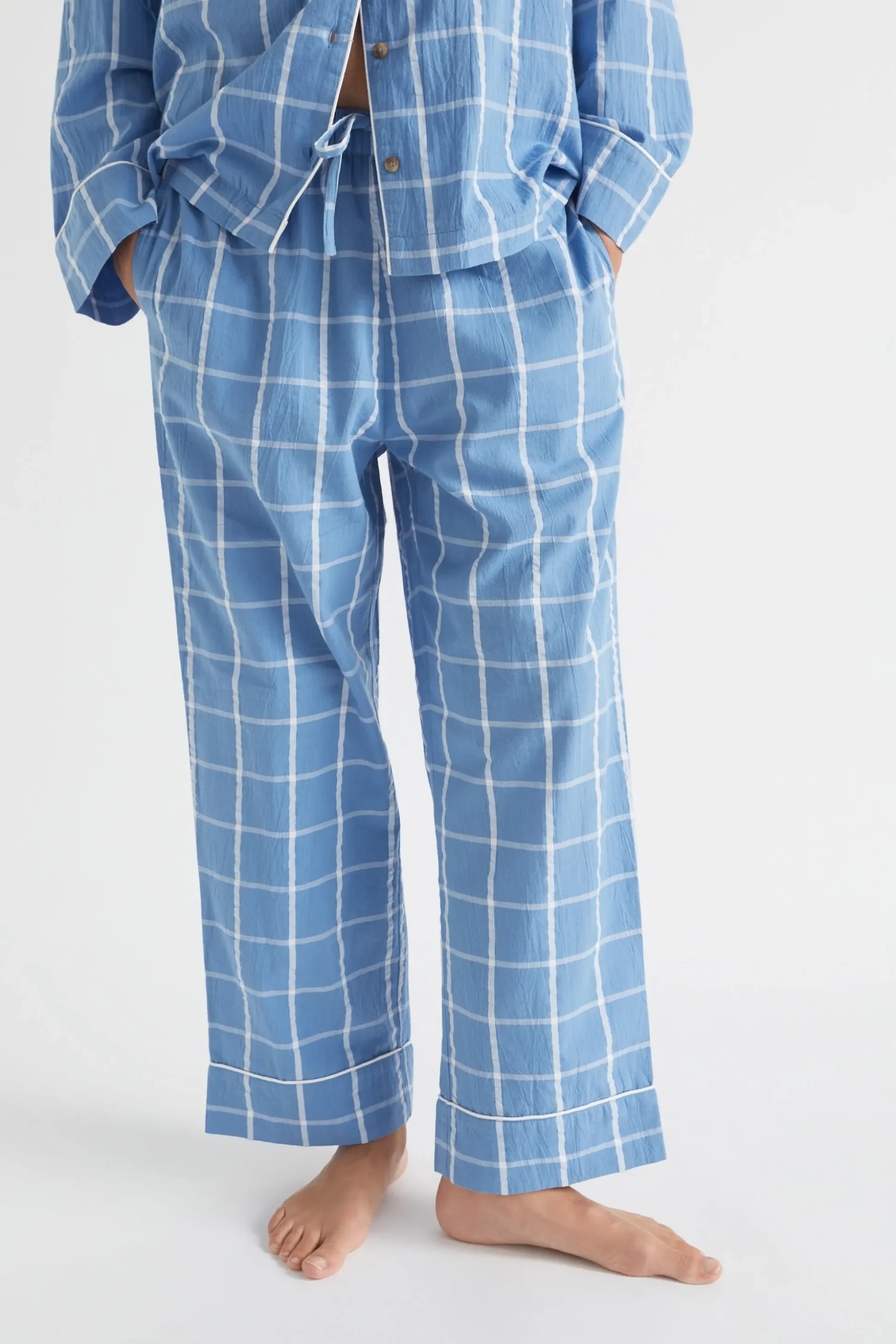 Seed Heritage Sleepwear-Seersucker Grid Sleep Bottom Azure