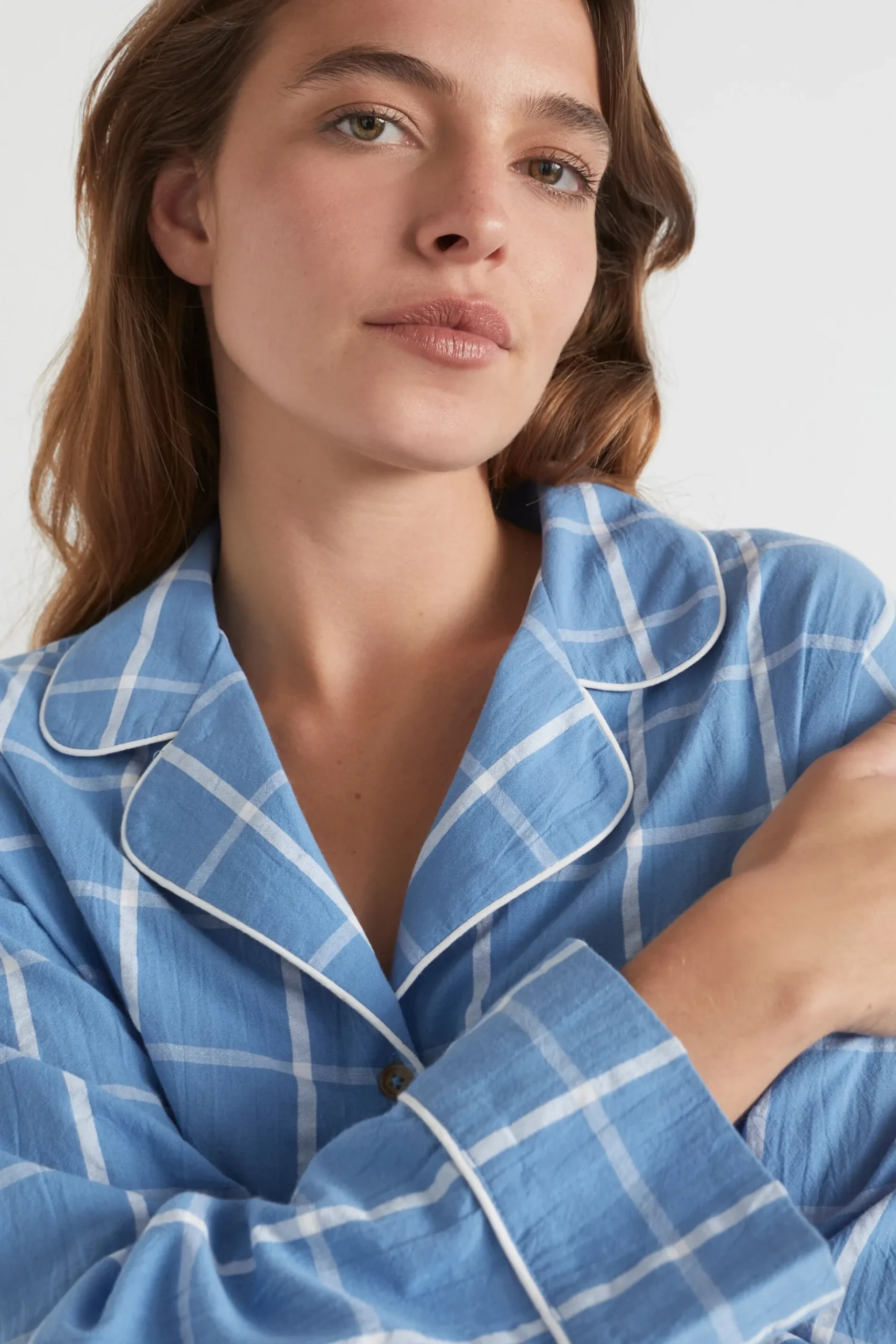 Seed Heritage Sleepwear-Seersucker Grid Sleep Shirt Azure
