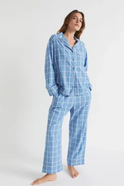 Seed Heritage Sleepwear-Seersucker Grid Sleep Shirt Azure
