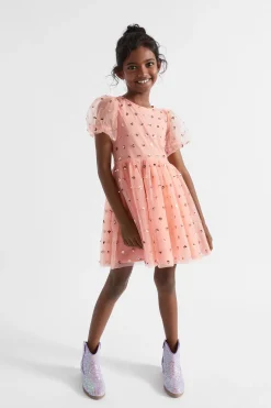 Seed Heritage Dresses-Sequin Daisy Bubble Hem Dress Soft Coral