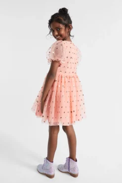 Seed Heritage Dresses-Sequin Daisy Bubble Hem Dress Soft Coral