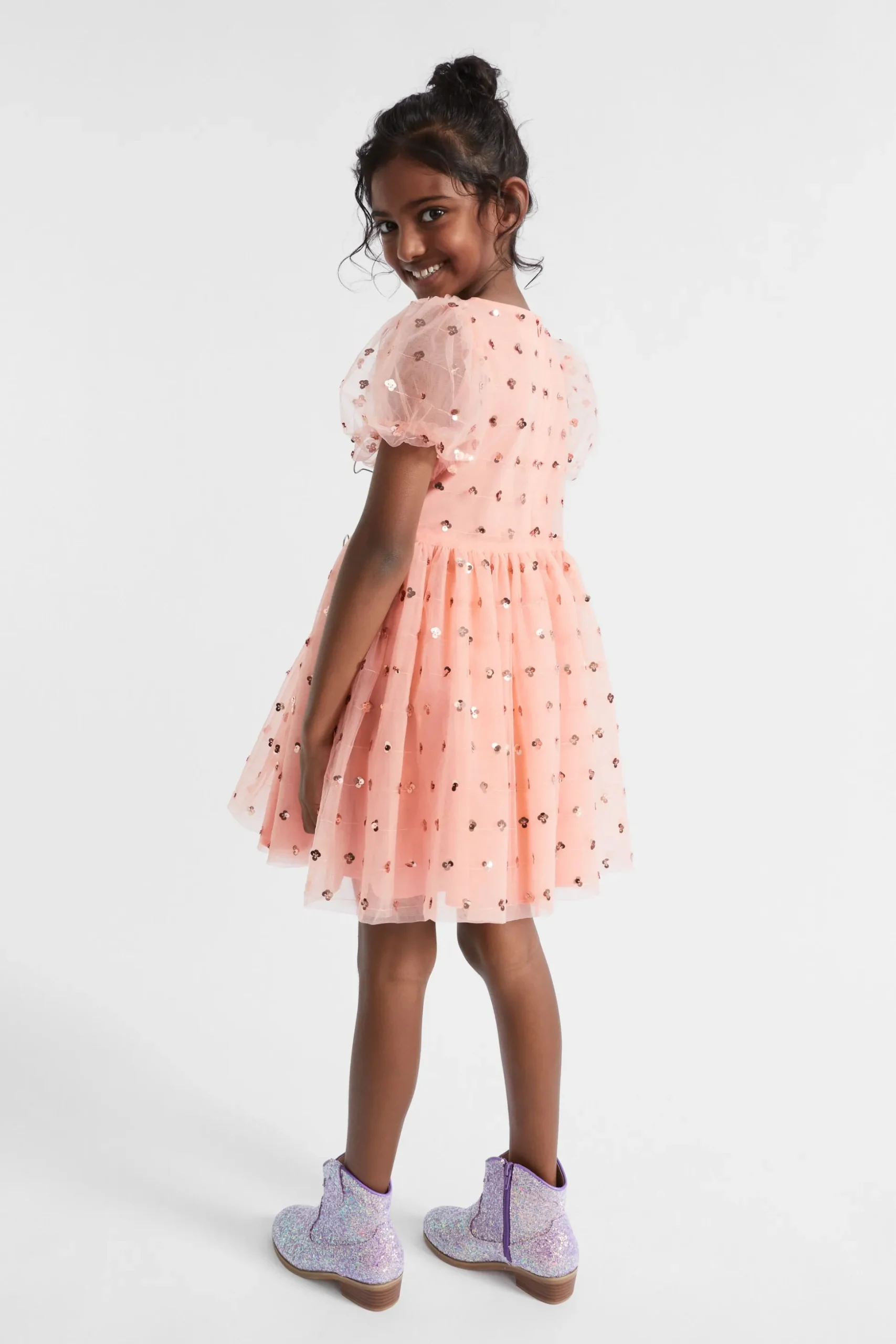 Seed Heritage Dresses-Sequin Daisy Bubble Hem Dress Soft Coral