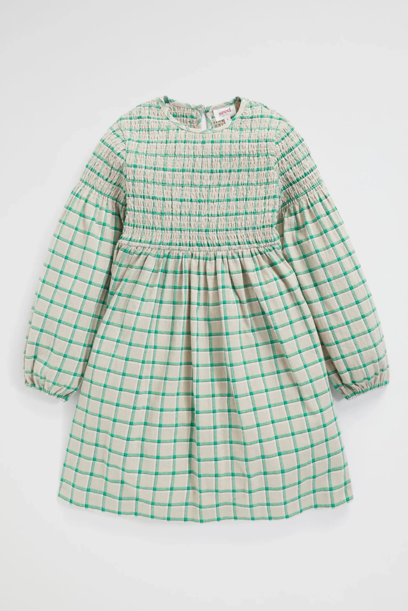 Seed Heritage Dresses-Shirred Gingham Dress Pea Green