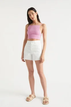 Seed Heritage T-Shirts & Tops-Shirred Jersey Crop Soft Orchid