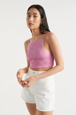 Seed Heritage T-Shirts & Tops-Shirred Jersey Crop Soft Orchid