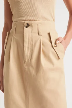 Seed Heritage Skirts-Split Front Midi Skirt Light Chestnut