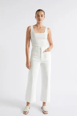 Seed Heritage T-Shirts & Tops-Square Neck Rib Tank Cloud Cream