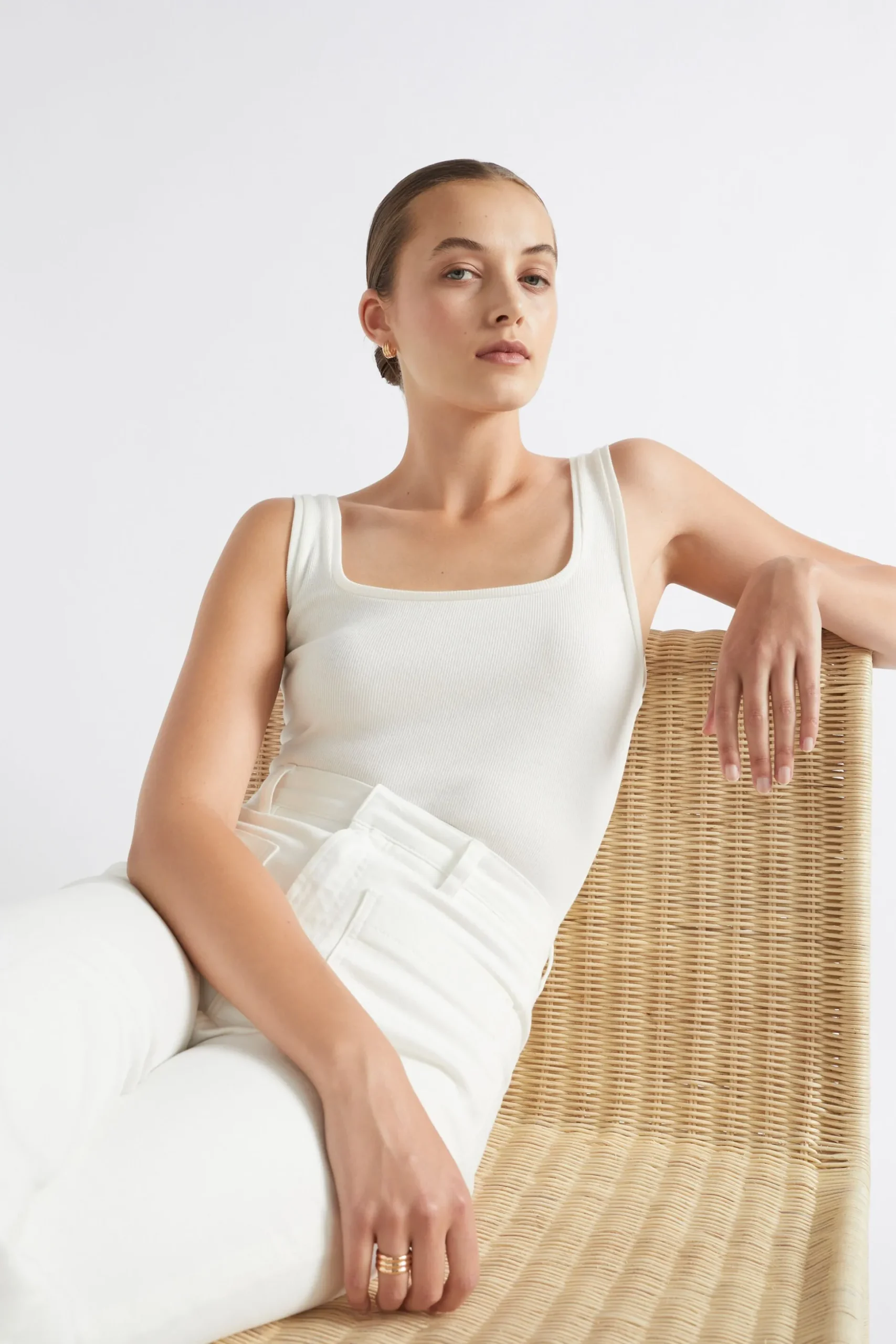 Seed Heritage T-Shirts & Tops-Square Neck Rib Tank Cloud Cream