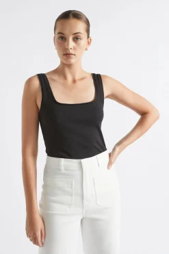 Seed Heritage T-Shirts & Tops-Square Neck Rib Tank Black