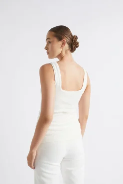 Seed Heritage T-Shirts & Tops-Square Neck Rib Tank Cloud Cream