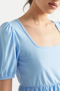 Seed Heritage T-Shirts & Tops-Square Neck Ruched Tee Bluebell
