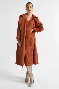 Seed Heritage Dresses-Streamline Polo Knit Midi Dress Burnt Brick