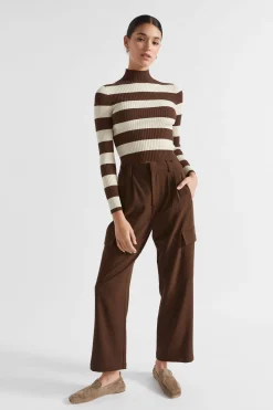 Seed Heritage Knitwear & Sweaters-Stripe Rib Mock Neck Hot Chocolate Stripe