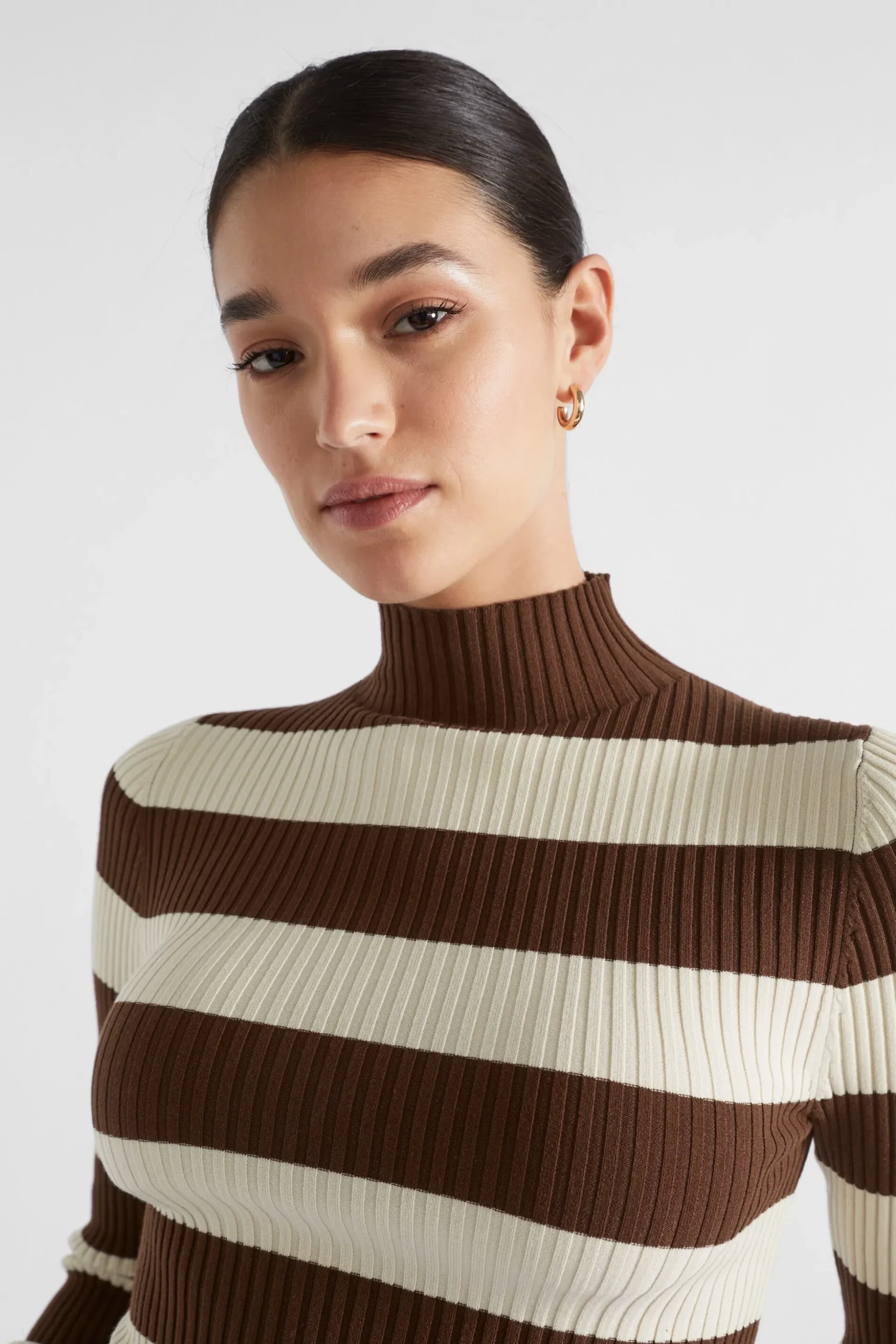 Seed Heritage Knitwear & Sweaters-Stripe Rib Mock Neck Hot Chocolate Stripe